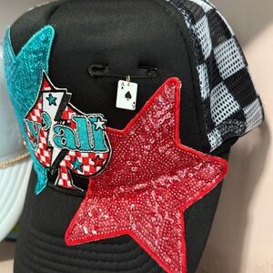 OTTO Black and Red Starry Hats YALL TRUCKER HAT